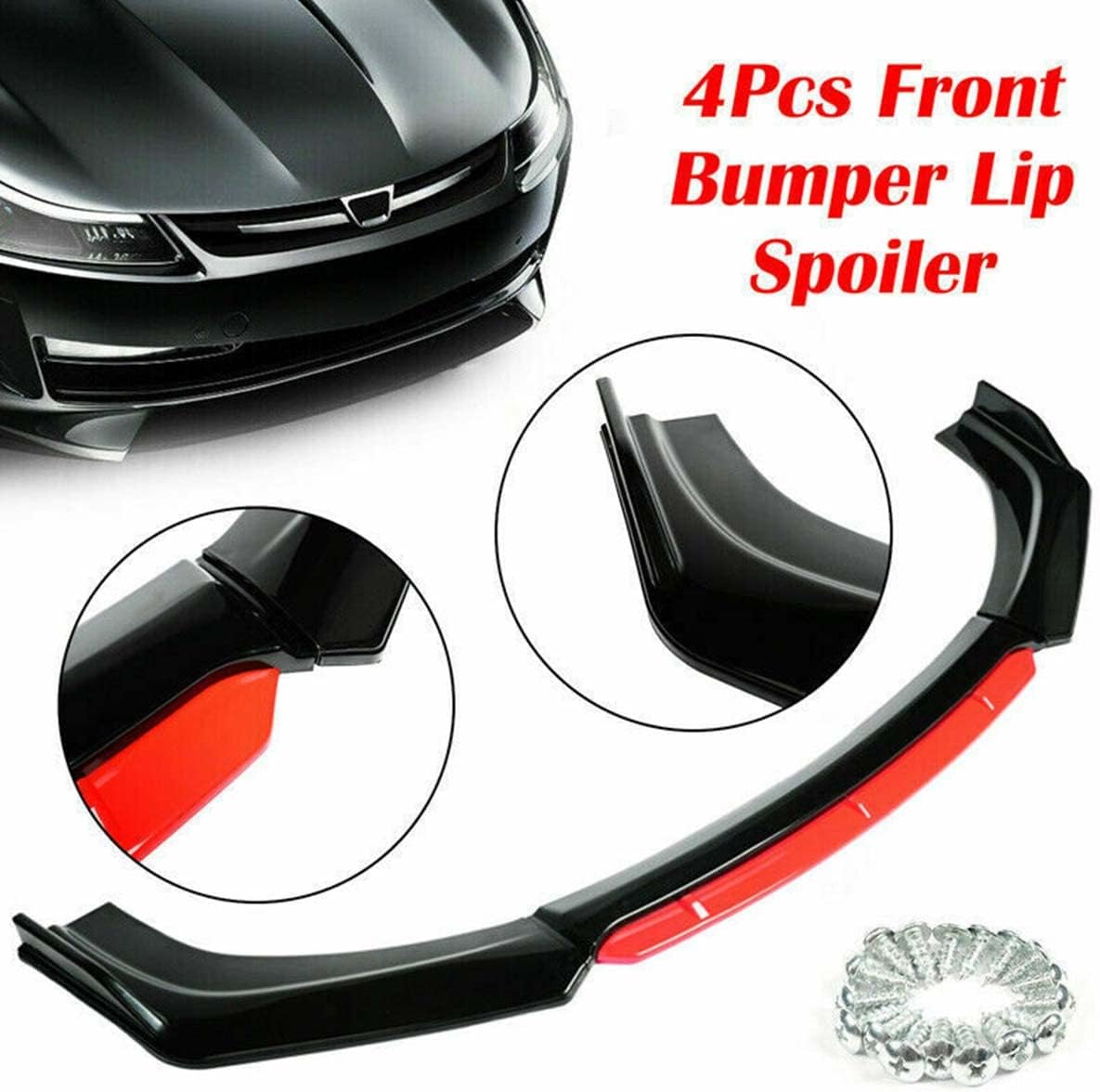 Glossy Black Red Front Bumper Lip Spoiler Splitter Diffuser Body Kits Pack of 2 T69748