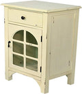 Light Gray Single Drawer Distressed Cabinet with Cathedral Glass Window Inserts N490137