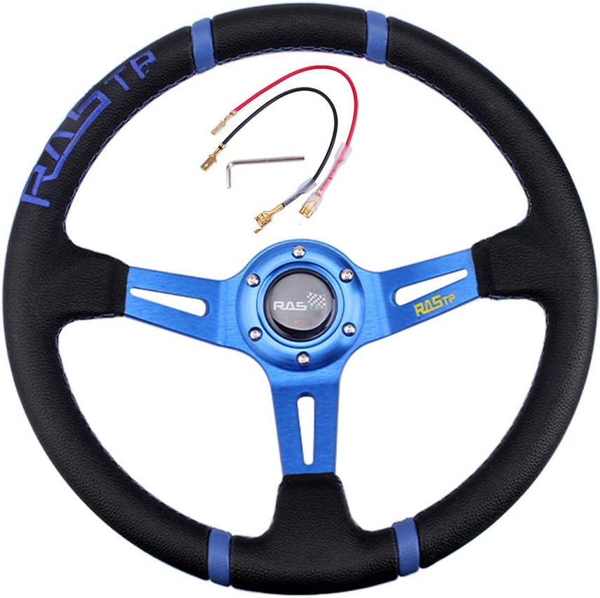 Deep Dish Racing Steering Wheel Universal Leather 345mm 6 Bolts Red T19002
