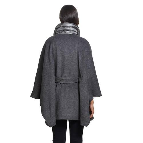 Modern Cape with Zip Front and Quilted Collar, Melange Gray, Size Large J275798