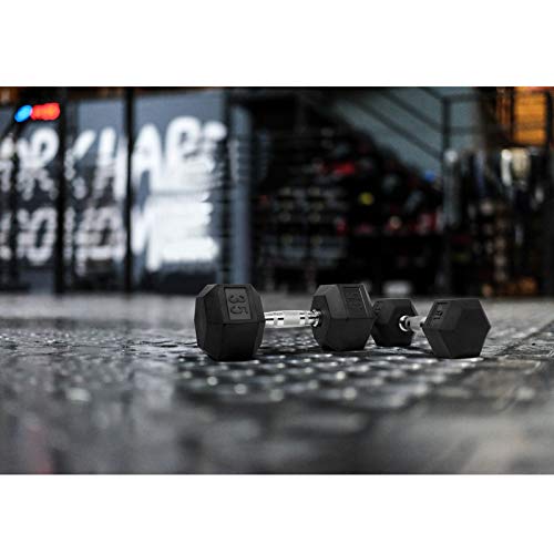 Rubber Encased Hex Dumbbells with Metal Handle, 5-65lbs R769
