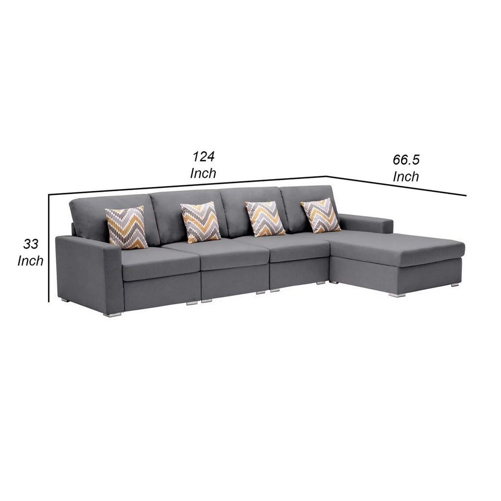 Gray 4 Seater L Sectional Sofa with Reversible Chaise B3397