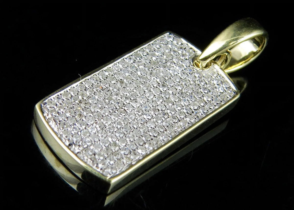 10K Yellow Gold Dogtag Diamond Pendant with 10K Franco Chain E954