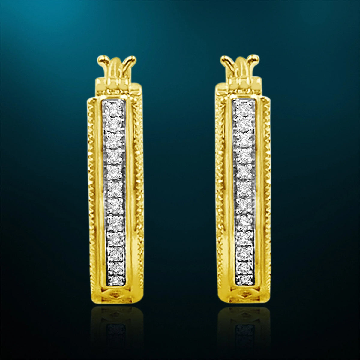 Yellow Gold Plated Sterling Silver Diamond Hoop Earrings P68288