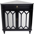 Black Wood Corner Cabinet with Drawer and Glass Doors C958