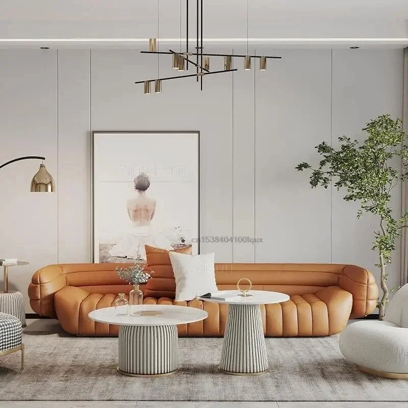 Yellow Light Grey Leather Sofa A43027