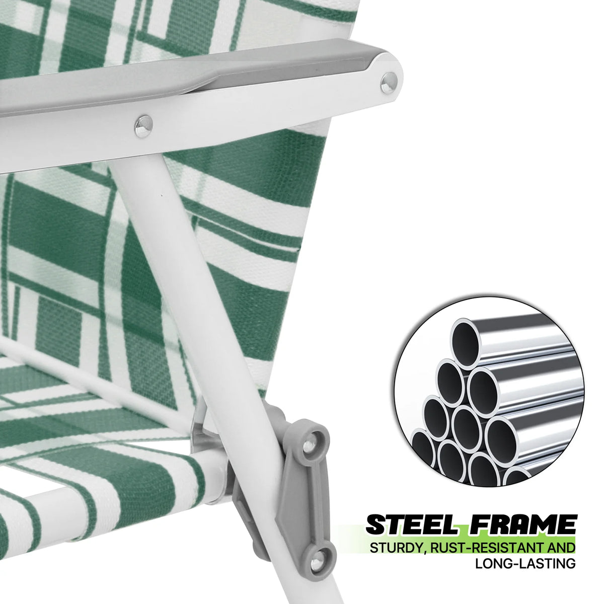 Dark Green 2 Pieces Folding Beach Chairs with Armrests I5045