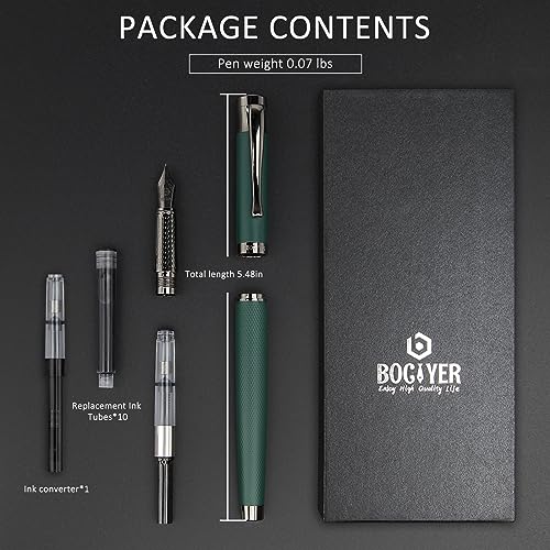 Green Medium Nib Fountain Pen Set with 10 Ink Cartridges and Ink Converter X63937