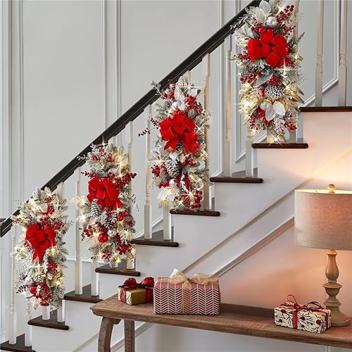 24 Inch Cordless Prelit Teardrop Christmas Swag E8418