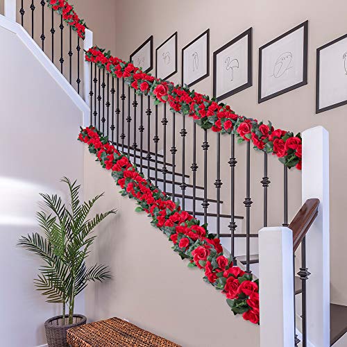 4PCS(28.8FT) Red Artificial Silk Rose Garlands Z10688