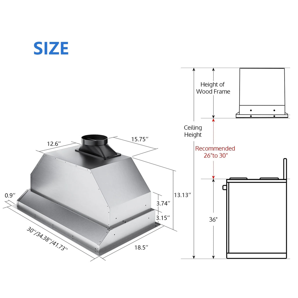 36 inch Stainless Steel Range Hood with 2 Pcs Baffle Filters F7651