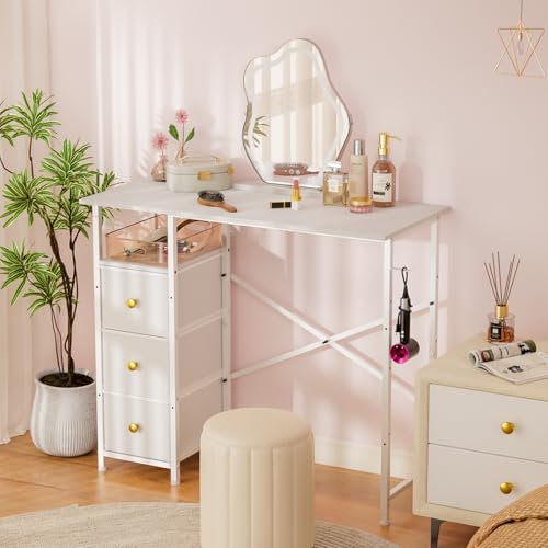 White Compact Vanity Desk with Drawers I2647