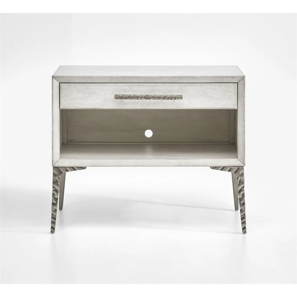 White 1-Drawer Solid Wood Metal Accent Nightstand C8718