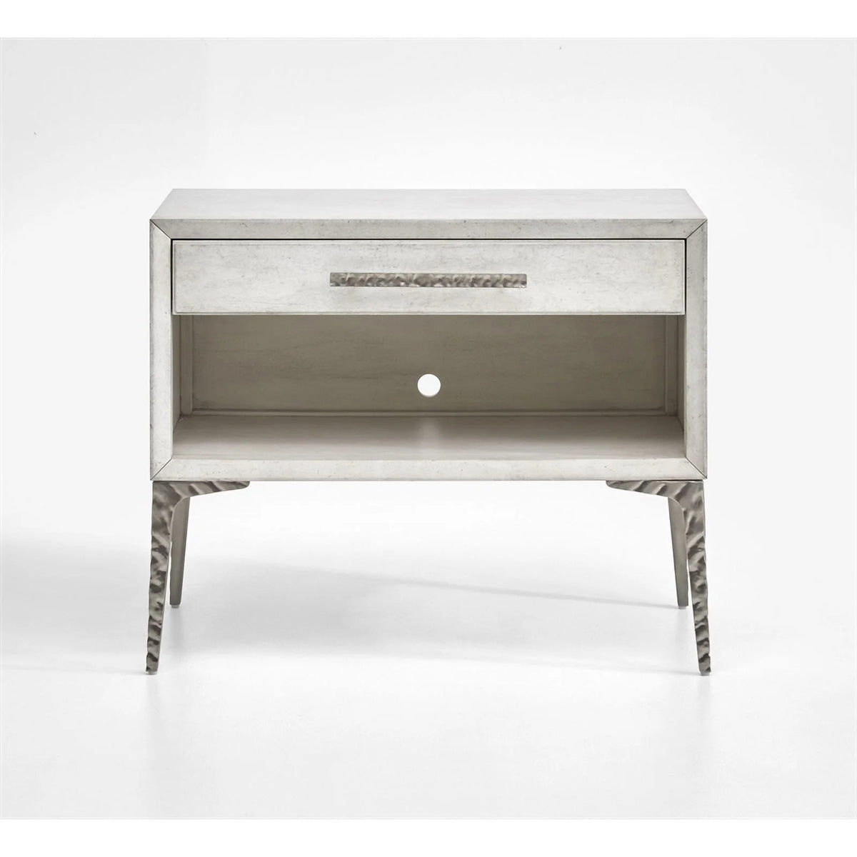White 1-Drawer Solid Wood Metal Accent Nightstand C8718