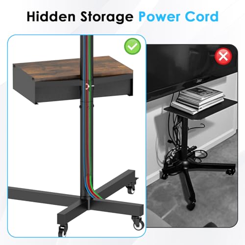Rolling TV Stand with Power Outlet, Adjustable Height Mobile TV Cart with Wheels B98963