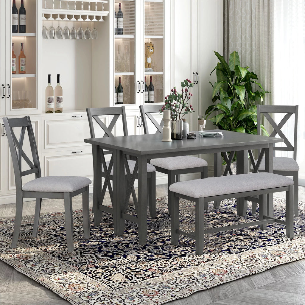 Gray Foldable Dining Table Set for 6 W5565