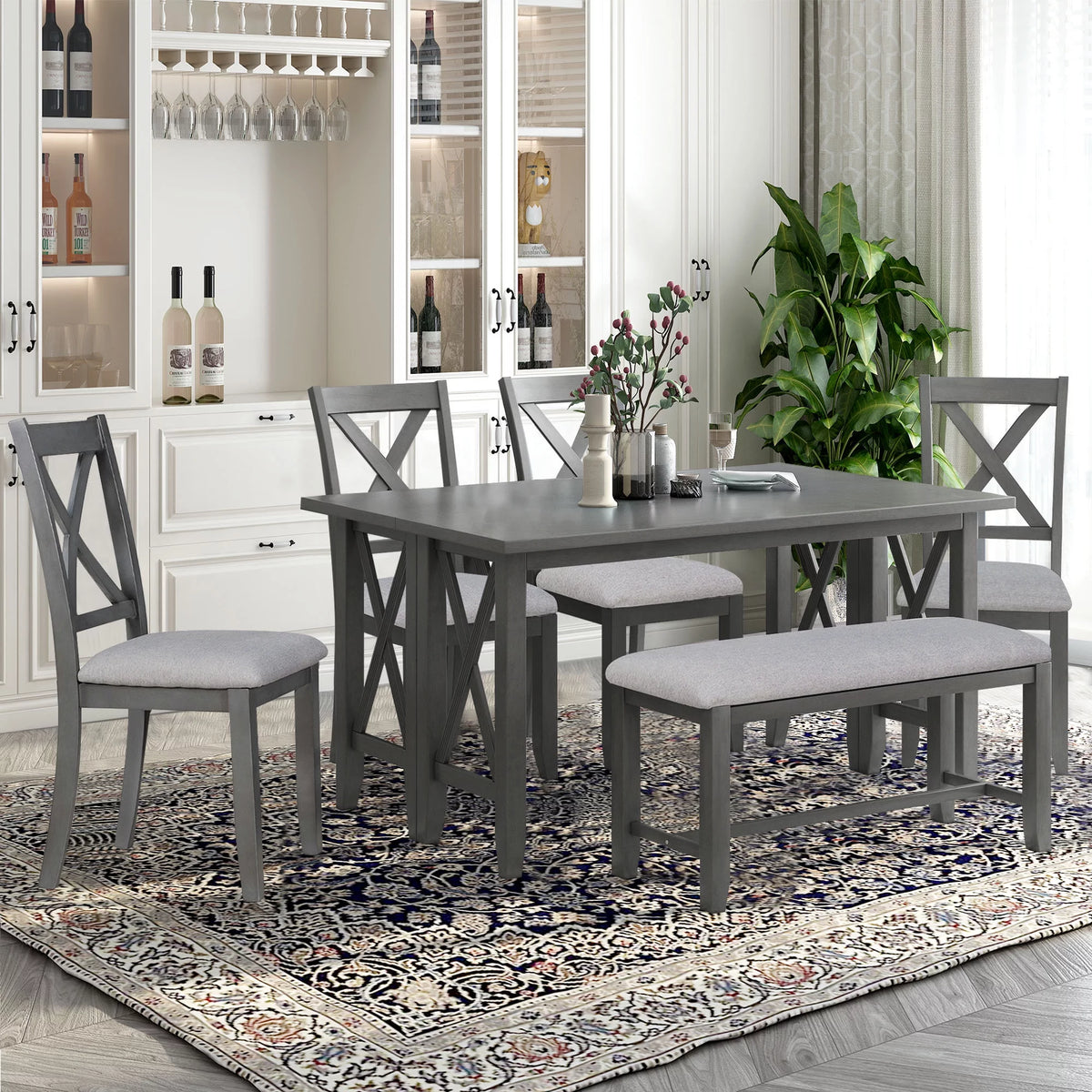 Gray Foldable Dining Table Set for 6 W5565