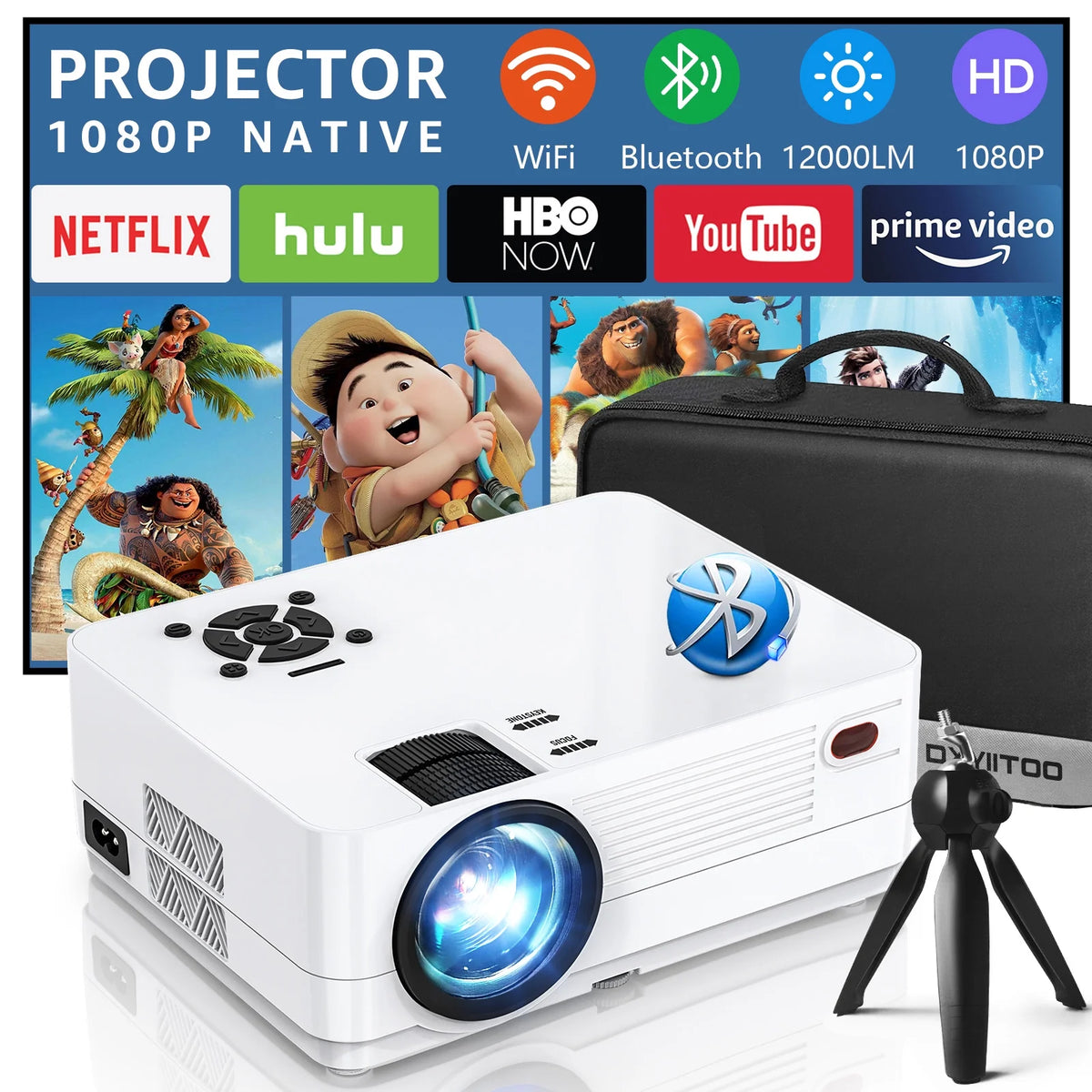 12000LM Native 1080P HD Projector with WiFi and Bluetooth S8209