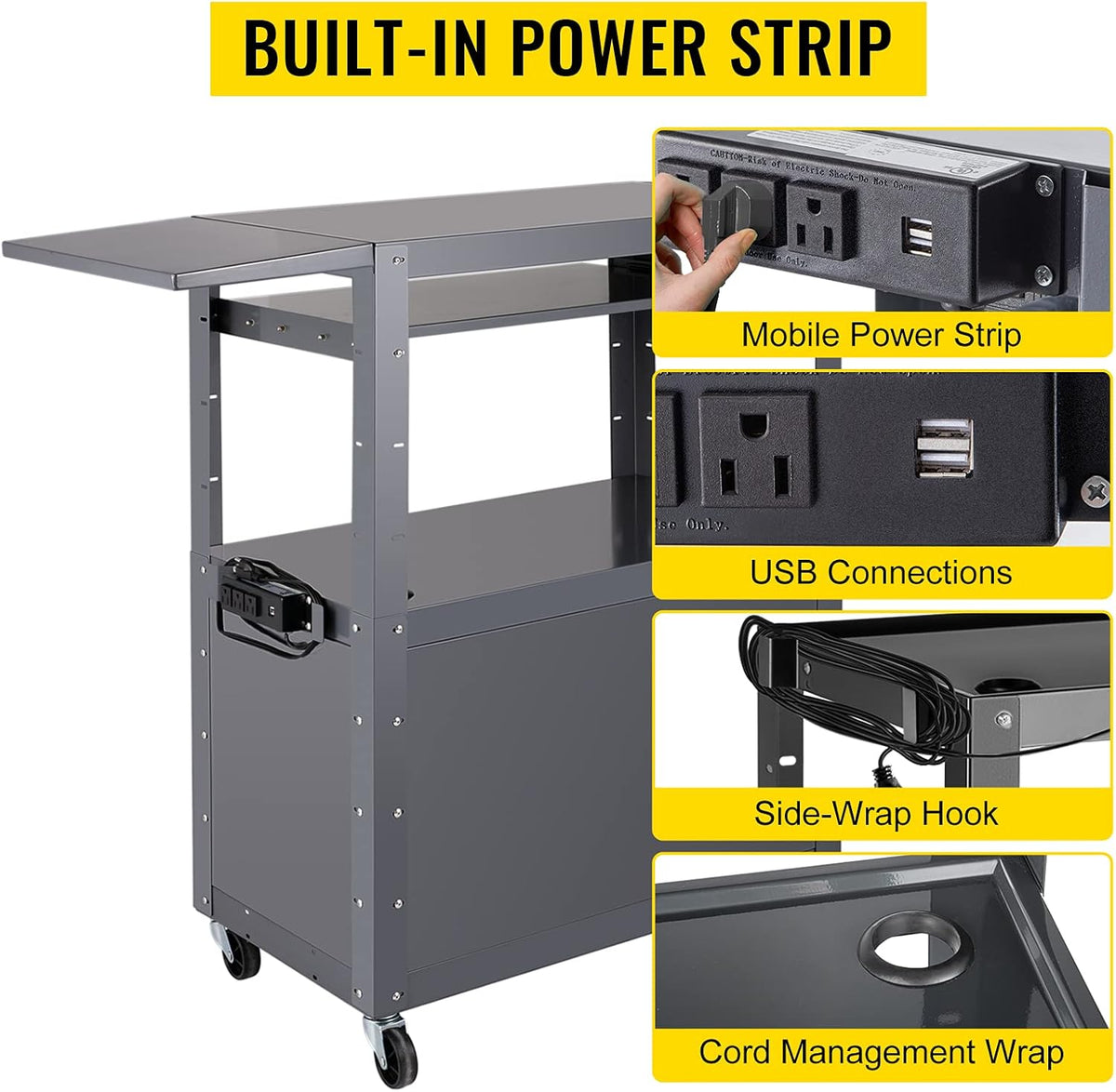 Height Adjustable Steel Media Cart with Locking Cabinet K417