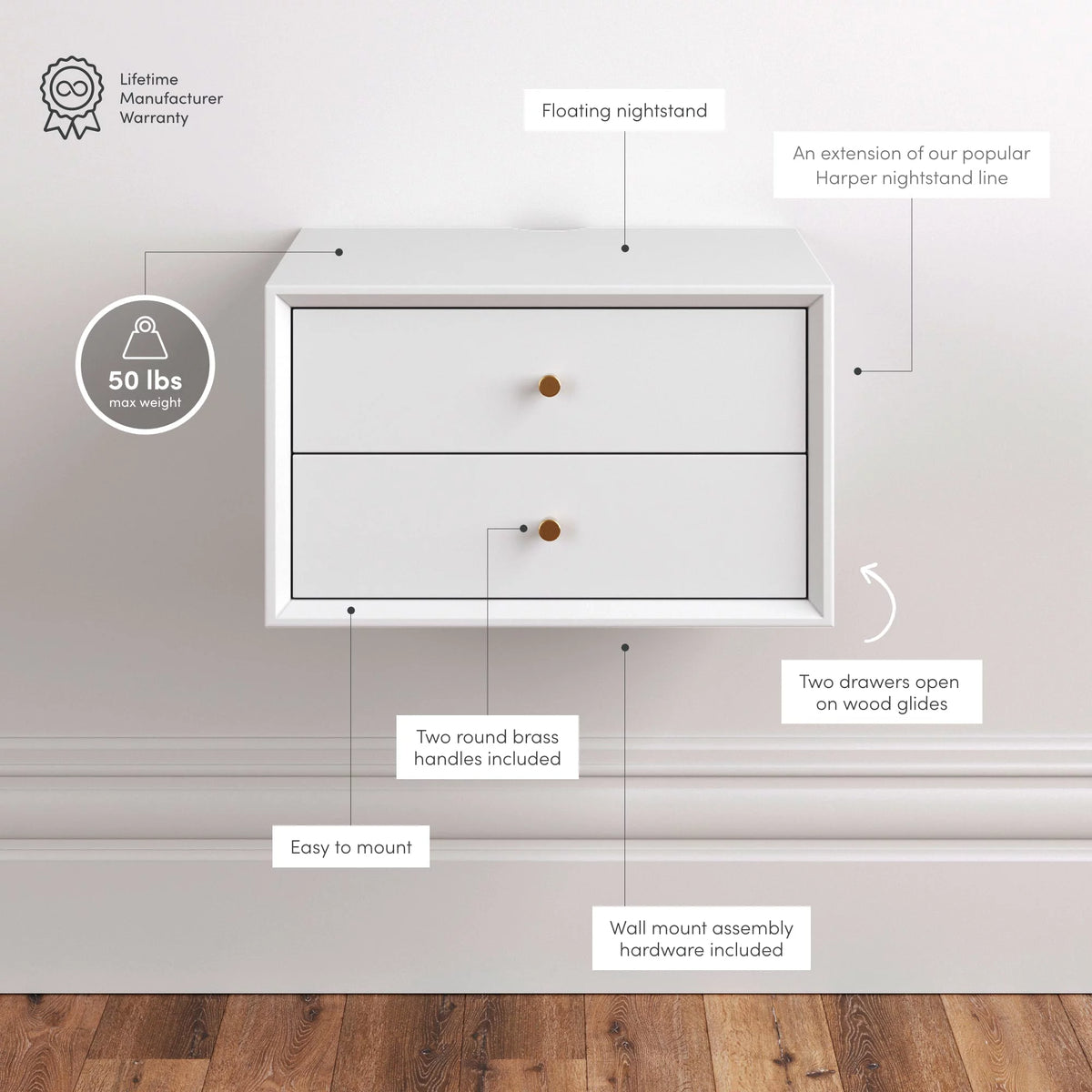 Wall Mounted Nightstand with Drawers Z11458