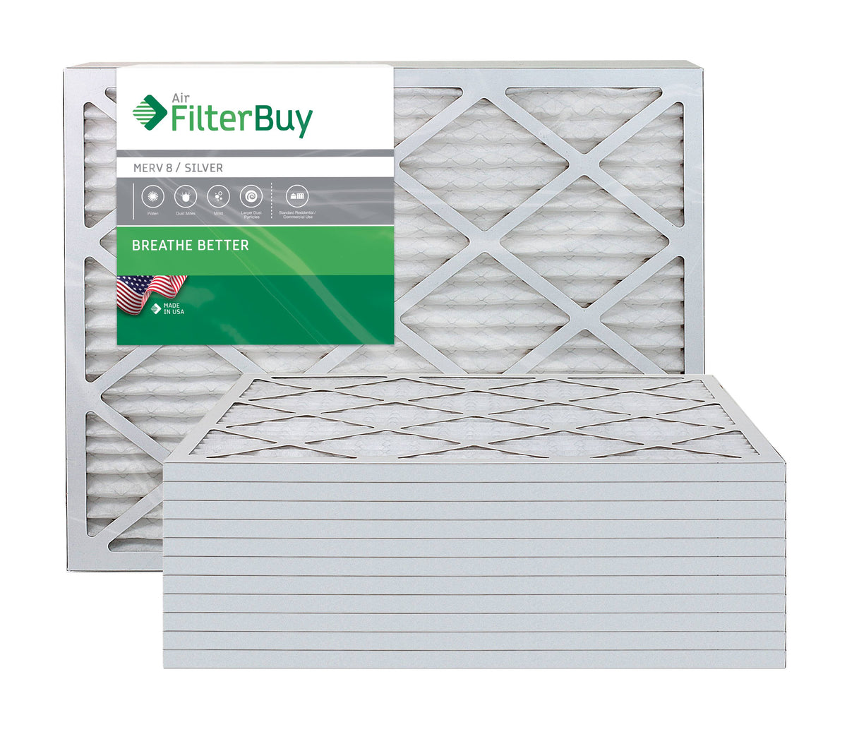 Silver MERV 8 30x36x1 Pleated AC Furnace Air Filter, Pack of 12 A41449