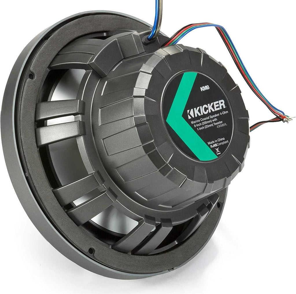 8-Inch Marine Coaxial Boat Speakers Pair with LED Remote Controller Bundle, Black and White Grilles, Multicolor LED Lights, 4-Ohm, 300 Max Watts, Waterproof and Saltproof P85147