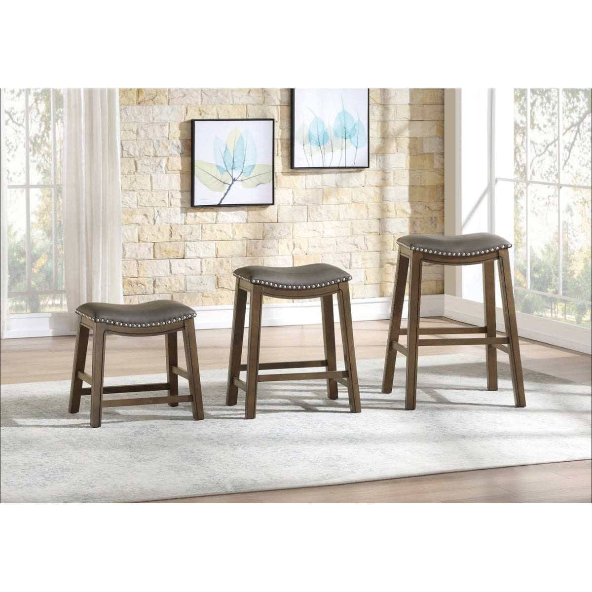 24x22 Counter Height Wooden Saddle Seat Barstool, Gray Brown (2 Pack) E833