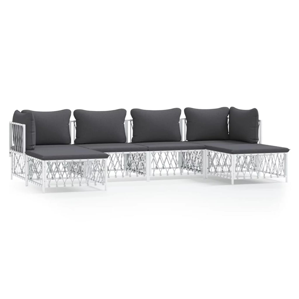 6 Piece Patio Set with Cushions White Steel S786626