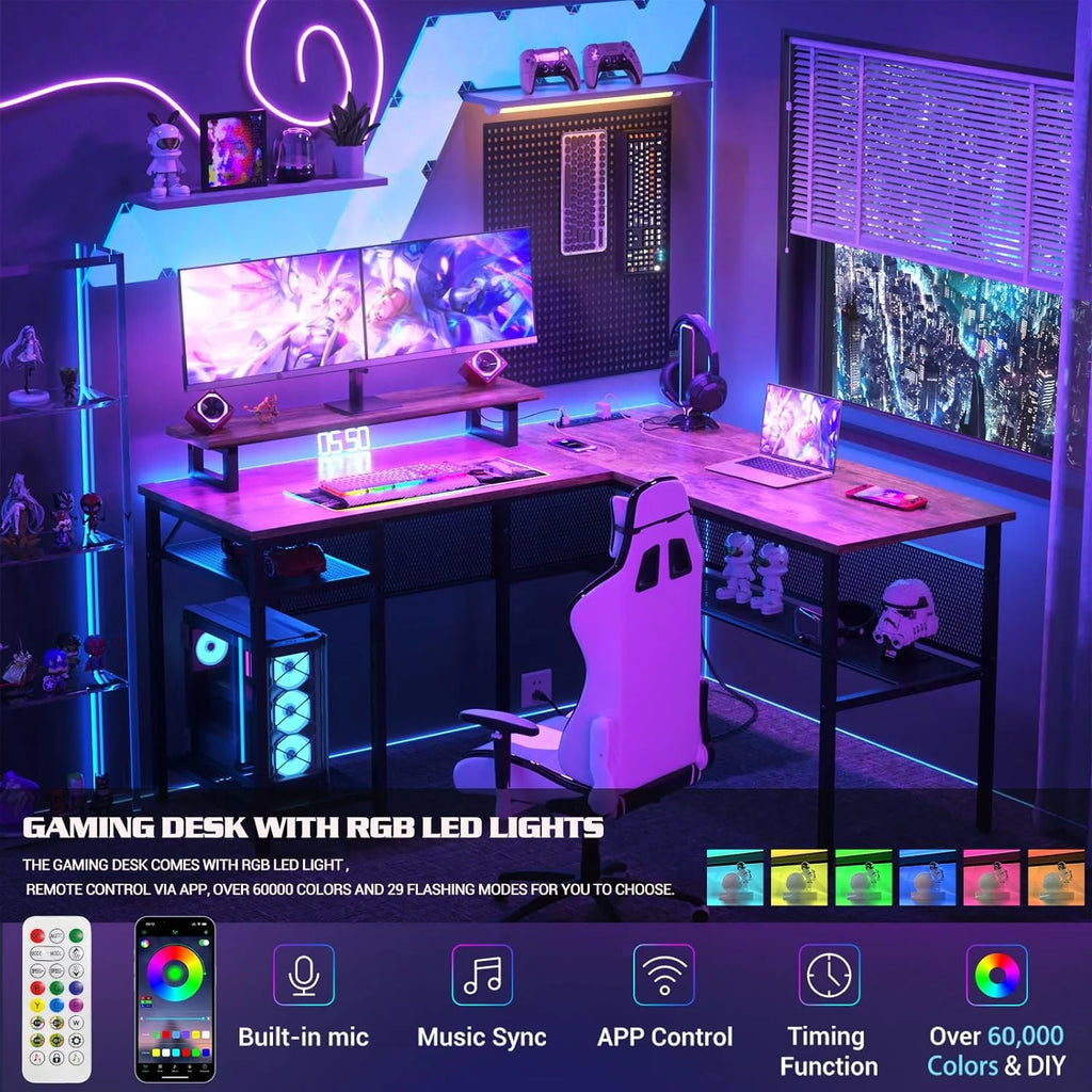 55 Inch Reversible L Shaped Computer Desk with Power Outlets N112