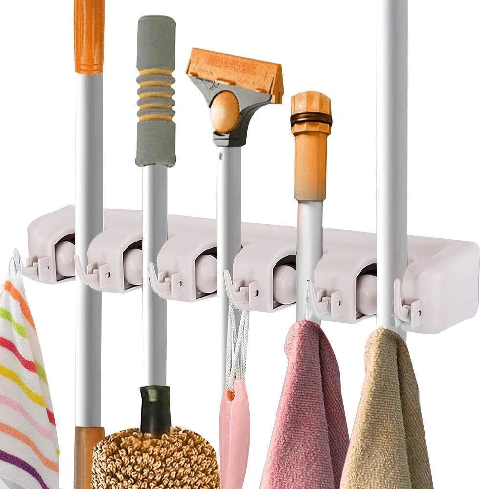White Wall Mounted Mop & Broom Hanger K4678
