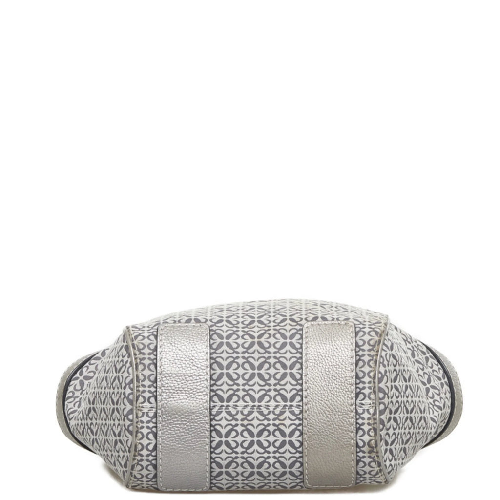 Gray Silver Canvas Leather Tote Bag R78947