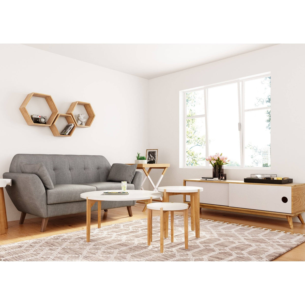 White Oak Round Nesting Side Tables (Set of 2) R317907