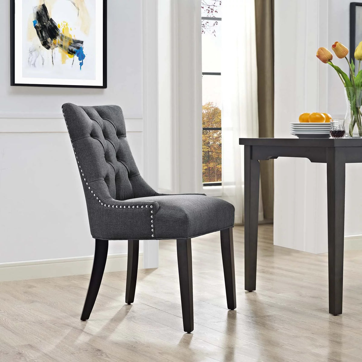 Tufted Fabric Dining Chair in Gray E76438