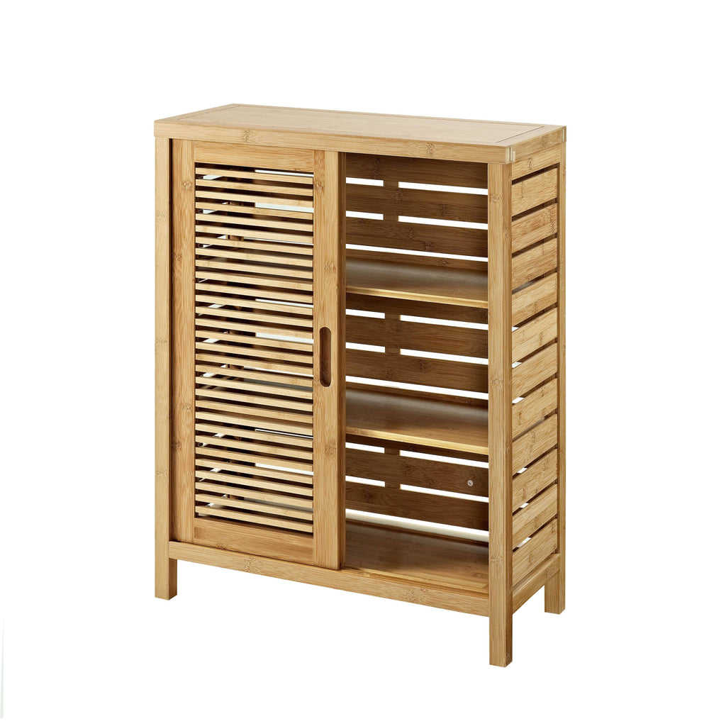 Bamboo Floor Cabinet with 2 Sliding Doors and 3 Shelves Brown O459397