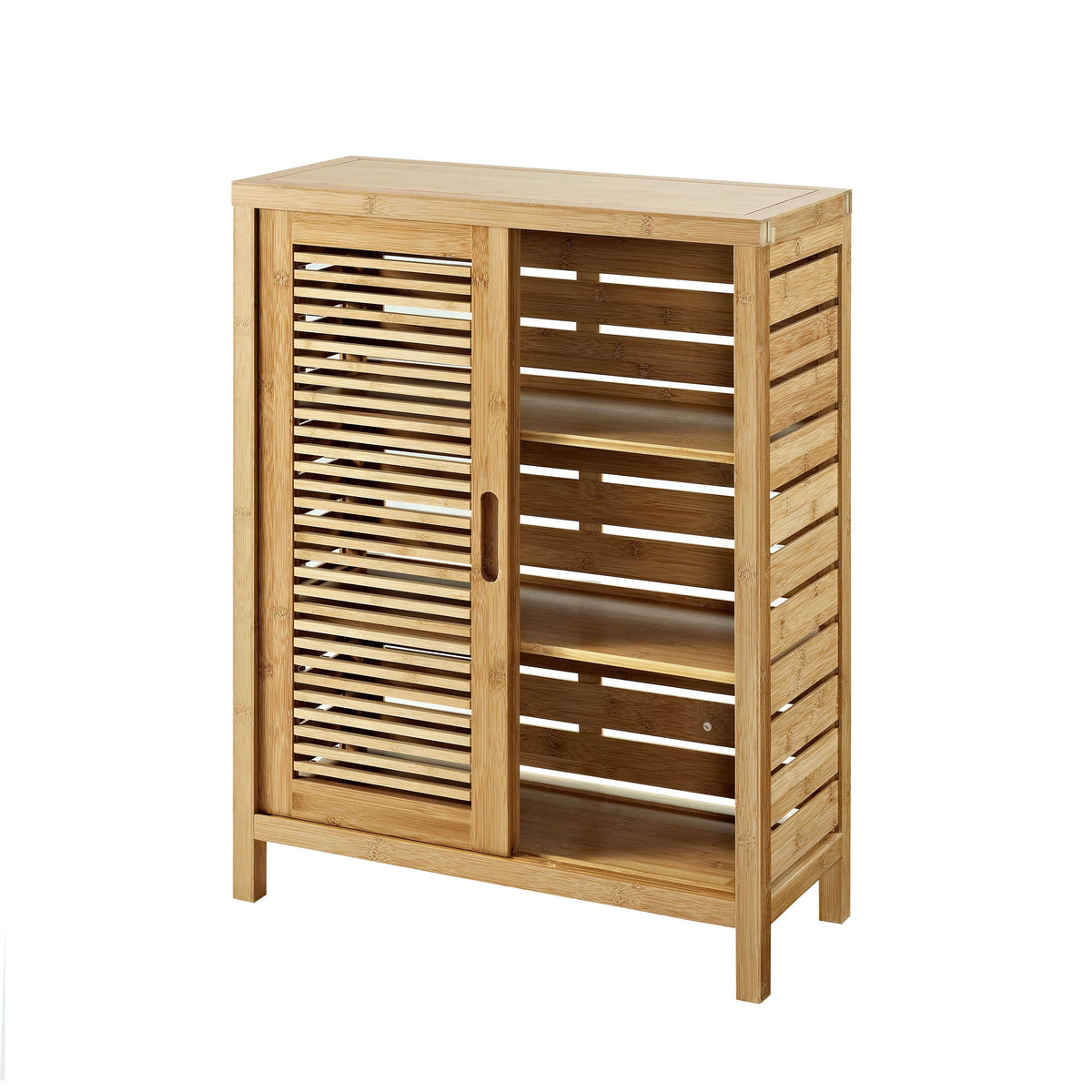 Bamboo Floor Cabinet with 2 Sliding Doors and 3 Shelves Brown O459397