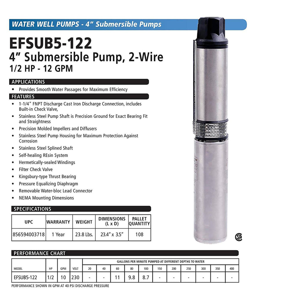 1 HP 3 Wire Submersible Pump D94608