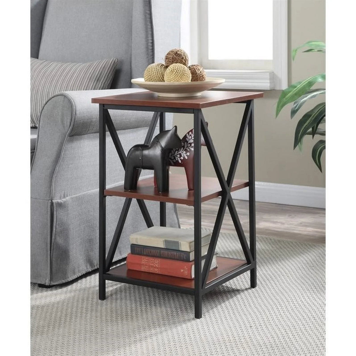 3-Tier Wood Metal End Table in Cherry G86992