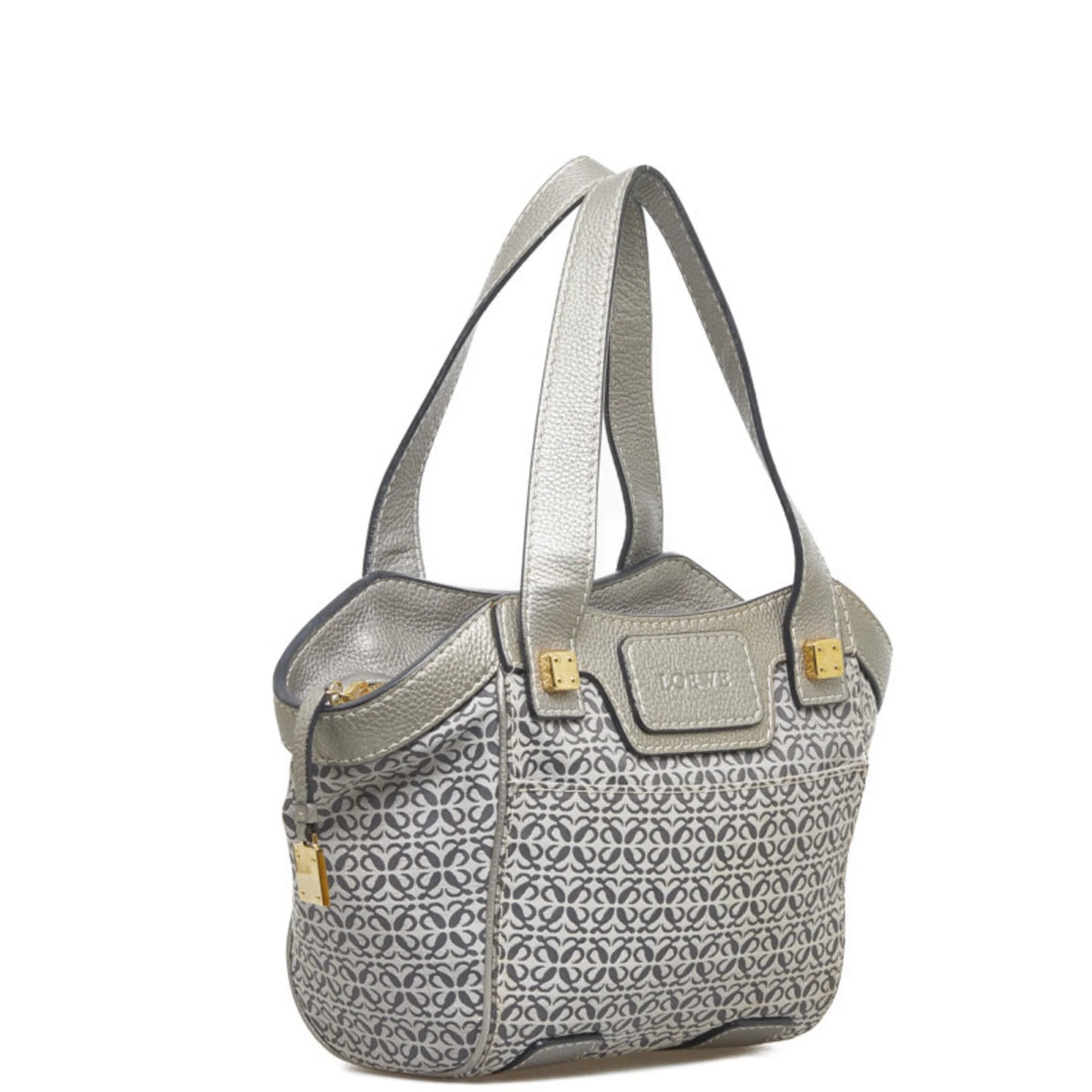 Gray Silver Canvas Leather Tote Bag R78947