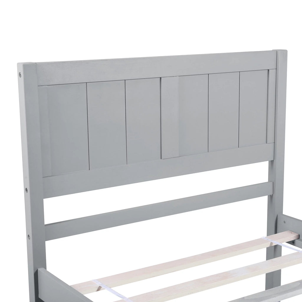 Twin Size Wood Platform Bed with Trundle and Headboard A1675