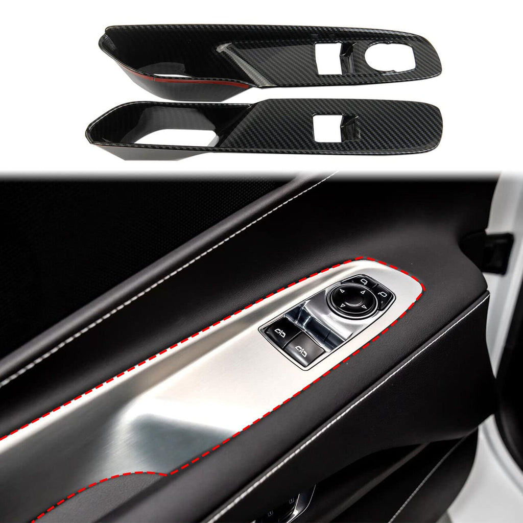 Carbon Fiber Window Lift Switch Panel Cover Trims for Chevrolet Corvette C8 Stingray 1LT Coupe 2020-2022 Pack of 2 E911707