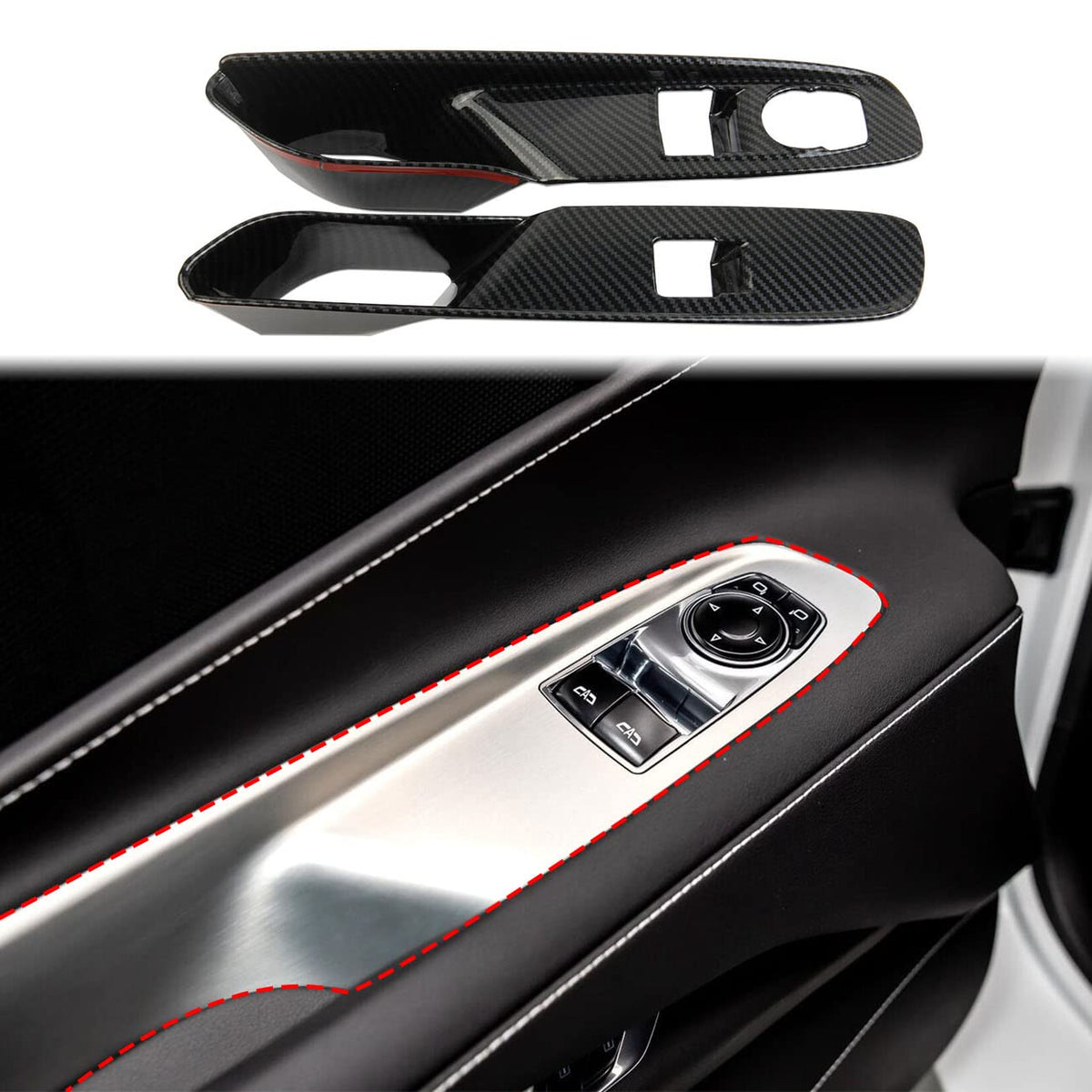Carbon Fiber Window Lift Switch Panel Cover Trims for Chevrolet Corvette C8 Stingray 1LT Coupe 2020-2022 Pack of 2 E911707