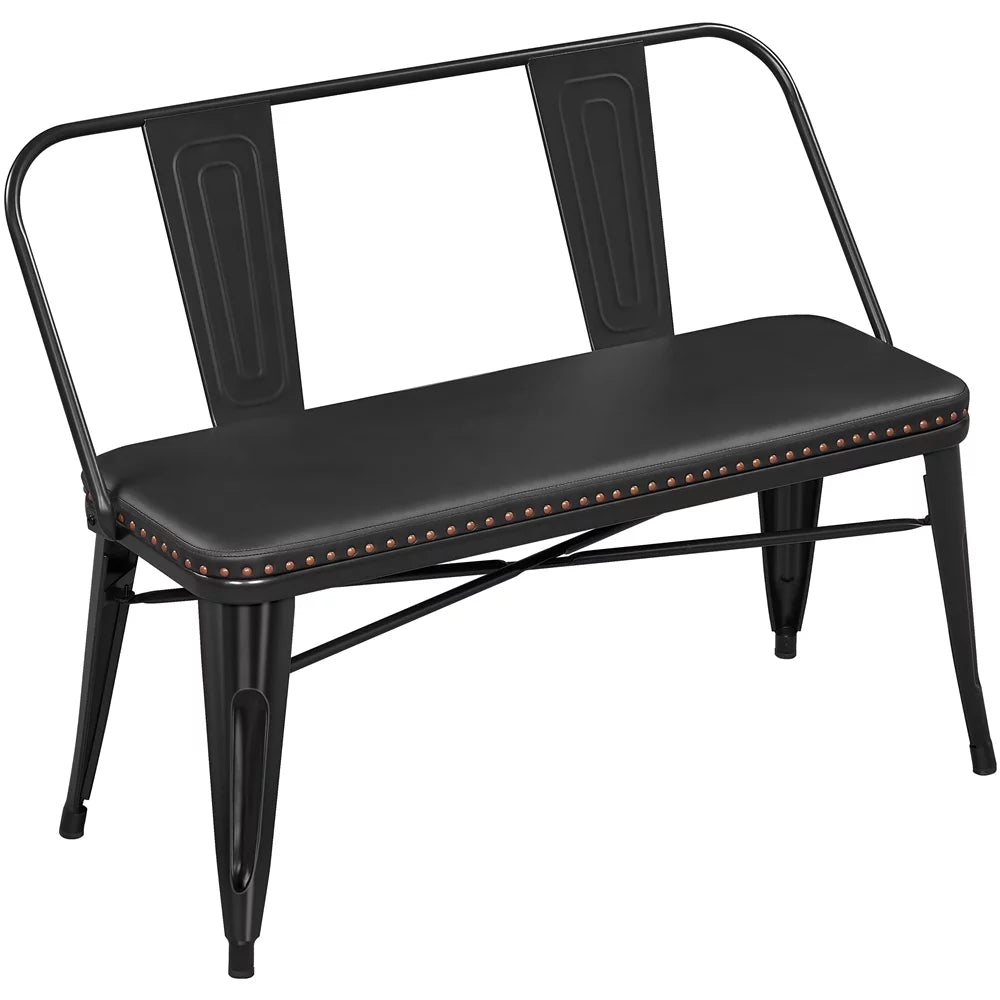 Black Metal Dining Bench with Upholstered Seat W3393