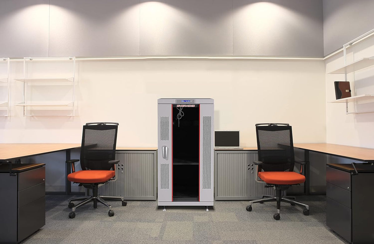 18U Locking Server Rack Cabinet with Casters, Shelf, Cooling Fan, Thermostat, PDU, Light Grey T7100