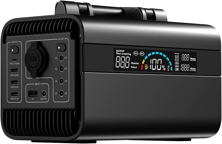Portable Solar Powered Generator 1000w, 1110wh Backup Power Station with PD60w Quick Charge, Peak 3000W Emergency Power Battery Pack Supply with 3x110V AC Pure Sine Wave Outlets S195707