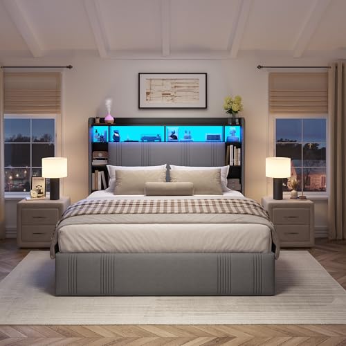 King Size Upholstered Platform Bed Frame with 4 Storage Drawers S4257