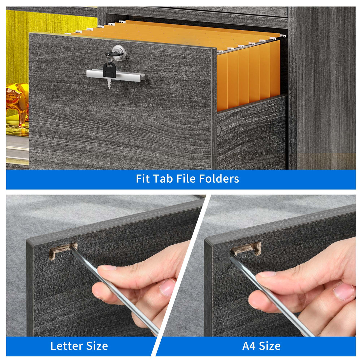 3 Drawer File Cabinet with Charging Station Lock LED Light Black J807372