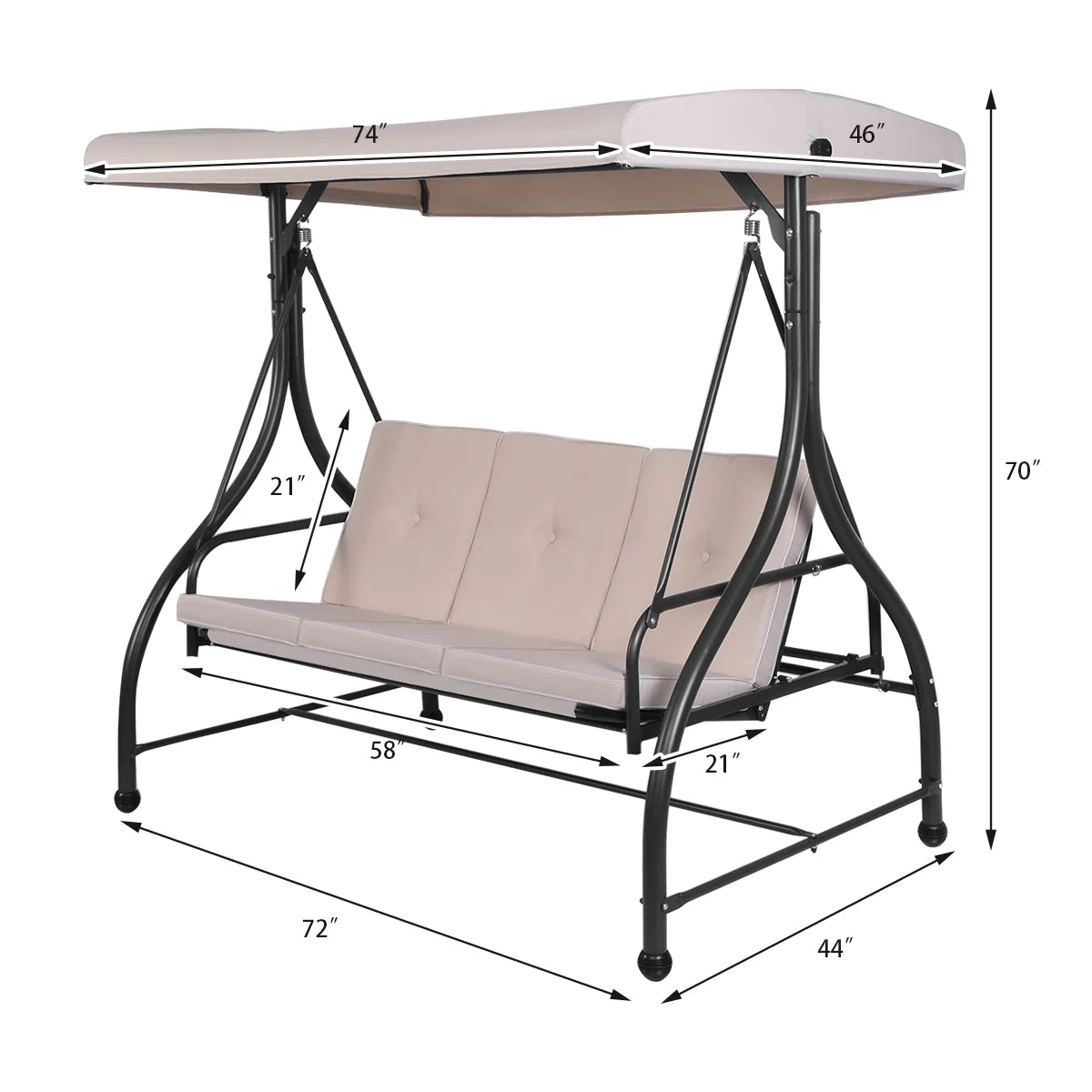Converting Outdoor Swing Canopy Hammock 3 Seats Beige D8422