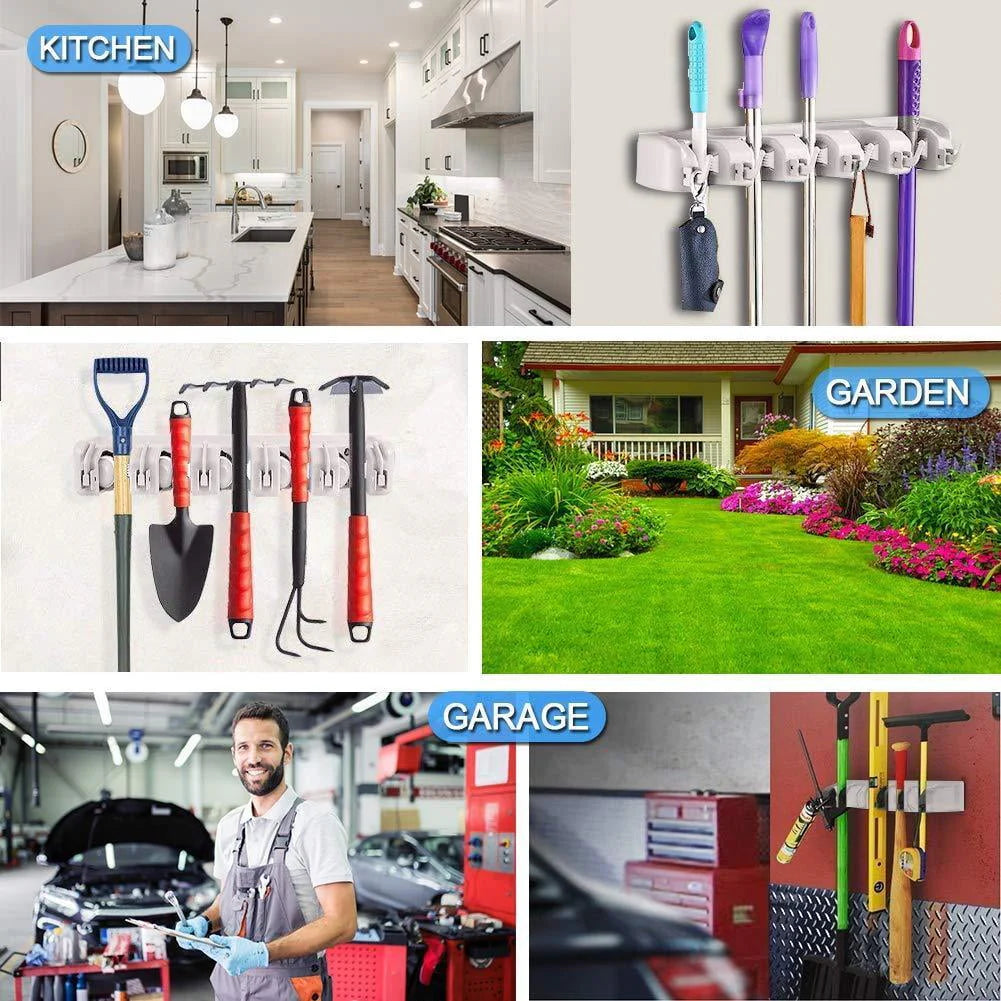 White Wall Mounted Mop & Broom Hanger K4678