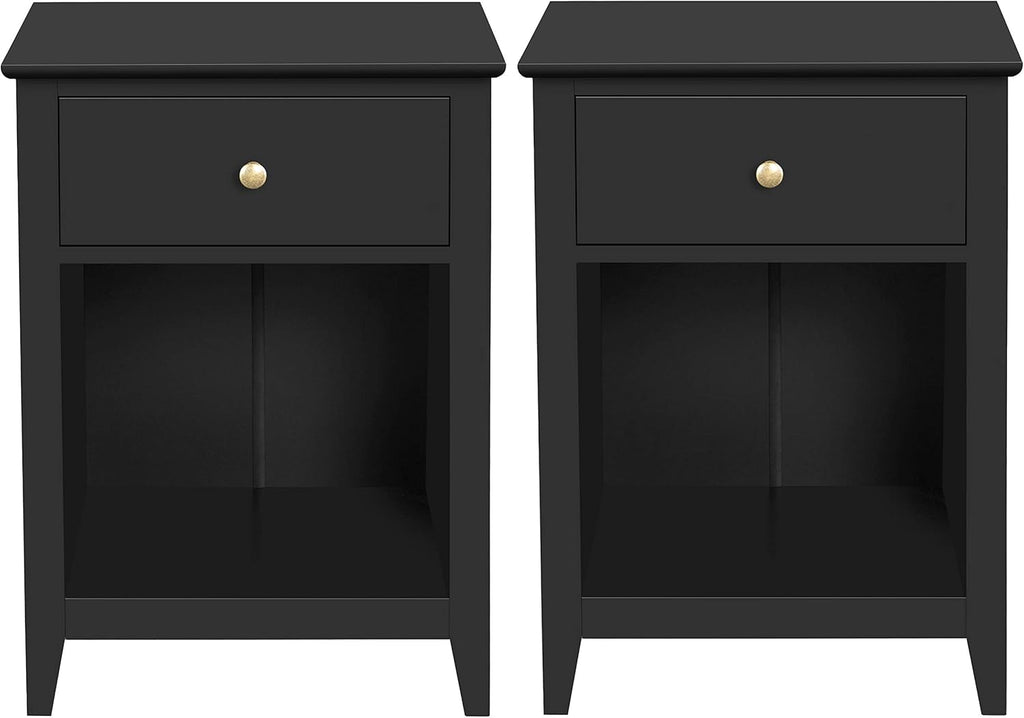 1 Drawer 2-Tier Wooden Sofa Side Table Black E450