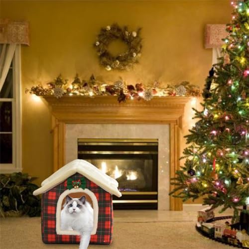 Christmas Cat Bed Plaid Cat Tent L K3079
